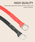 Red and black 6 AWG battery cables with tinned copper lugs for solid electrical connections, part of Top Shelf 6 AWG Battery Cable Kit.