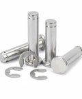 Heavy Duty Stainless Steel Flat Head Dowel Pins With Slick Cylindrical Pilot Rolls And Reinforced Shaft Circlips, showing cylindrical pins and circlips.