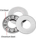 TC613 Thrust Needle Roller Bearings With Washers showing ST14 and Chromium Steel materials in 3 pack for rails and linear motion.