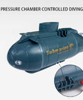 Mini Remote Control Nuclear Submarine RC Boat High Speed Waterproof Submersible For Pools Lakes Ponds Dive Surf Six Channel With Front Lights Rad Gift For Kids And Boys Blue, close view showing pressure chamber.