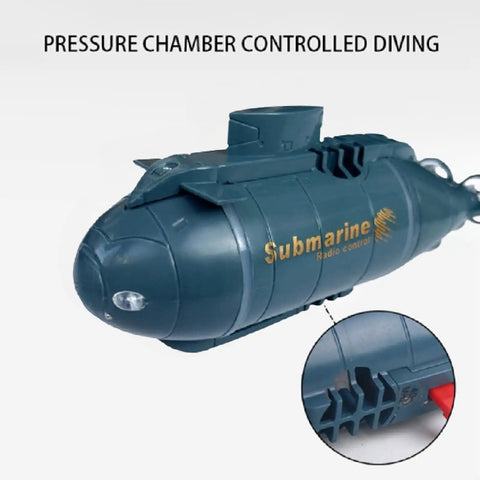Mini Remote Control Nuclear Submarine RC Boat High Speed Waterproof Submersible For Pools Lakes Ponds Dive Surf Six Channel With Front Lights Rad Gift For Kids And Boys Blue, close view showing pressure chamber.