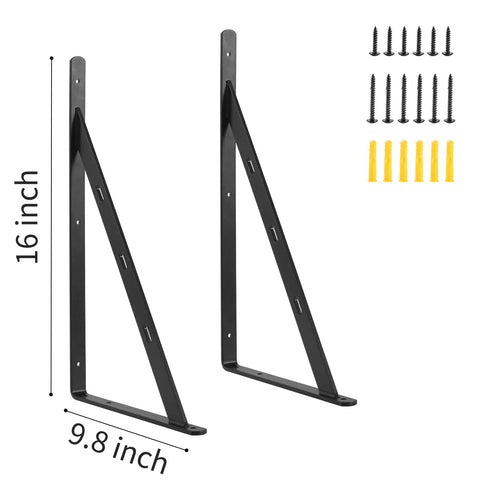 Aluminum Alloy Heavy Duty Shelf Brackets 16x10 Inch L Brackets 6 Pack Max Load 360 Lbs Each Pair Right Angle Corner Braces Black