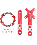 Beefed Up Square Taper Crankset For Mountain Bikes, 170mm Crank Arm Set With 104 BCD, 32T Chainring And Bolts, Red Finish