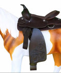 Western Style Adult Saddle Fenders In Tooled Brown Full Grain Leather Replacement Adjustable Fenders With Hand Tooled Border on horse