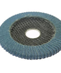 Heavy Duty Double Sided Zirconia Flap Disc Wheel For Metal Slots Perfect Deep Cleaning Grinding And Polishing Rust Remover Tool 115mm Size, showing blue abrasive flap design.