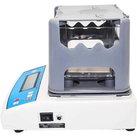Next Level Electronic Density Meter And Digital Hydrostatic Scale featuring a gray measuring chamber and user-friendly interface.
