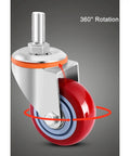 Heavy Duty Swivel Caster Wheels With Top Plate for carts, workbenches, and furniture showing 360° rotation and red wheel