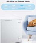 Compact 7.0 Cubic Foot Chest Freezer With Top Lid And White Finish, quiet operation indicator alongside a cozy home setting.