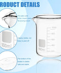 Twenty Pack 100 Milliliters Glass Beakers Set, Heavy Duty Borosilicate Lab Beakers With Printed Measurements details