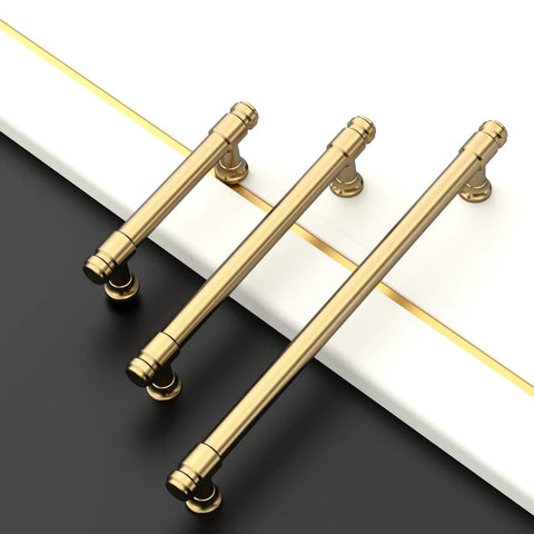 10 Pack 5 Inch Cabinet Pulls Champagne Bronze Gold Finish Dope Zinc Alloy Handles on white and black cabinet surface