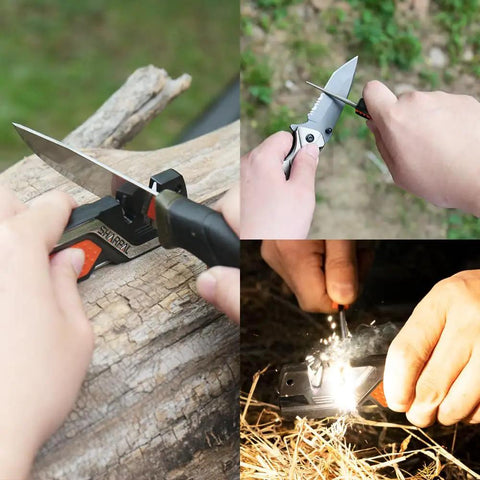 Six In One Pocket Knife Sharpener And Survival Tool With Diamond Rod Sharpening, Fire Starter Ferro Rod, Whistle, And Serrated Blade Hones For Quick Repair Of Knives Outdoors Gear Gift For Campers And Survivalists