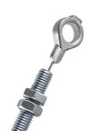 Close-up of a metal eye bolt attached to a cable from the Go Kart Steering Spindle Bracket Set Heavy Duty Five Eighth Inch Axle And Four And A Half Inch Long Brake And Throttle Pedal Kit Fits Predator 212cc 196cc 301cc 420cc Yerf Dog Manco Azusa Go Kart Parts Silver.