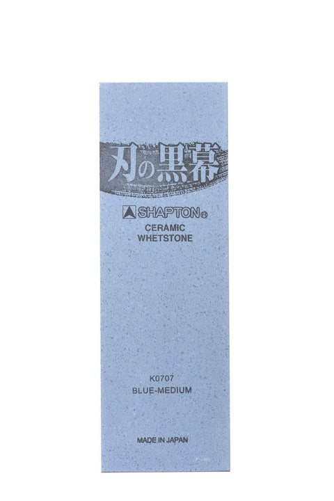 K0707 Whetstone Knife Sharpening Stone 1500 Grit Medium Blue With Plastic Case; front view with text and logo visible.
