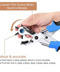 Leather Hole Punch Set With 240 Rivets, Heavy Duty Punch Plier And Belt Hole Puncher in hand showing rotating feature