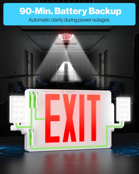 12 Pack Exit Signs With Emergency Lights Red 6-Inch High Letters Adjustable LED Side Lighting Backup Battery 120-277V Wall Or Ceiling Mount Commercial Grade UL Listed