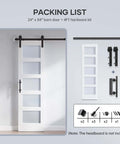 24 By 84 Inch Glass Sliding Barn Door Slab With Frosted Glass LVL Wood Core White Waterproof PVC Surface 4 Ft Hardware Kit Included