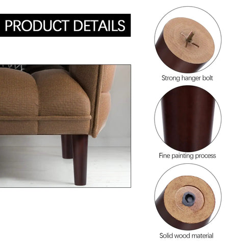 8 Inch Round Solid Wood Furniture Legs Set Brown 8 Pieces With M8 T Nuts Screws Insert Nuts And Felt Non Slip Pads Replacement Sofa Couch Armchair Cabinet Dresser Leg Kit For DIY Projects - leg details