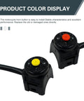 Badass Universal Motorcycle Kill Switch With Horn Button Handlebar Mounted Starter Toggle Wiring Harness Clamps For Street Cruiser And Dirt Bike Riders with yellow and red buttons.