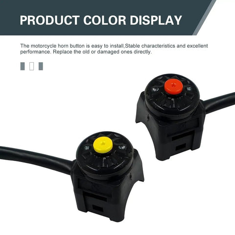 Badass Universal Motorcycle Kill Switch With Horn Button Handlebar Mounted Starter Toggle Wiring Harness Clamps For Street Cruiser And Dirt Bike Riders with yellow and red buttons.