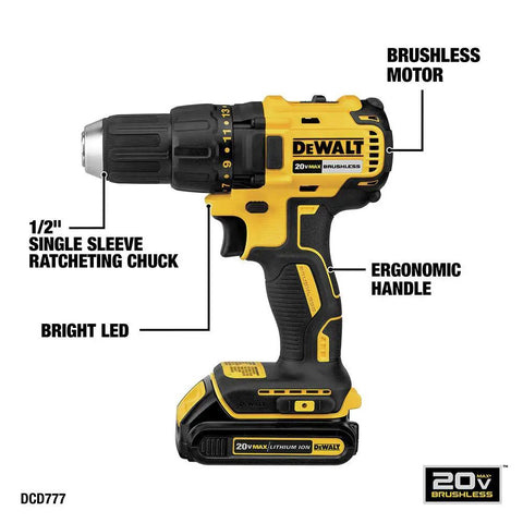20V Max Compact Drill And Driver Power Tool Kit For Versatile Home Repair with brushless motor and ergonomic handle.