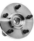 Front Wheel Hub And Bearing Assembly Left Or Right For Jeep Grand Cherokee Comanche Wagoneer Wrangler TJ YJ 5 Lug ISO TS 16949 Certified Maintenance Free Easy Install OE Style Replacement To Fit SUV And Truck Models displayed in silver finish with visible lug nuts.