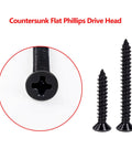 Slick Premium Black Humbucker Pickup Frame Mounting Screws Set Compatible With Gibson Les Paul And SG Electric Guitars close-up of countersunk screws with flat Phillips head.