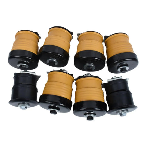 Heavy Duty Body Cab Mount Bushing Kit Direct Swap Replaces 924-320 eight piece set, featuring black and yellow bushings for Ford F250 F350.