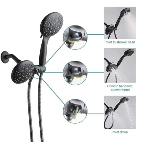 Black Dual Function Shower Faucet Set With Valve High Pressure 35 Setting Dual 2 In 1 Shower System with 3-way diverter detail