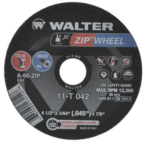 Zip Cut Off Wheel 4.5 By 3/64 By 7/8 Inch T1 Beefed Up Heavy Duty Reinforced Cut Off Disc, product label details shown
