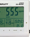 GSM200 Desktop Indoor Air Quality Monitor With CO2 Humidity And Temperature, NDIR Sensor, digital display showing CO2 level.