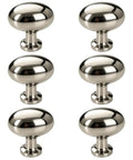 Top Shelf Slick Titanium Silver Mushroom Cabinet Knobs and Drawer Pulls for Kitchen Bathroom and Dresser Crafted From Rock Solid Zinc Alloy With Polished Chrome Finish Modern Minimalist Furniture Hardware 6 Pack Set - Close-up view of 6 knobs.