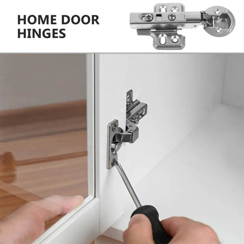 Installing stainless steel cabinet door damper hinges with hydraulic damping no-slam soft close for kitchen cabinets.
