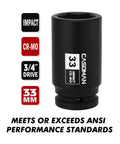 Three Quarter Inch Drive 33 Millimeter Axle Nut Impact Socket Six Point Deep Impact Socket For Easy Removal Of Axle Shaft Nuts