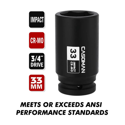 Three Quarter Inch Drive 33 Millimeter Axle Nut Impact Socket Six Point Deep Impact Socket For Easy Removal Of Axle Shaft Nuts