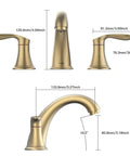 Dimensions of Dual-Handle Widespread Bathroom Sink Faucet in Brushed Gold Finish with 3-Hole Design, Includes Pop-Up Drain and Lead-Free Hoses.