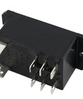 24VAC 30A general purpose high power relay with DPST NC contacts, black rectangular casing, side view showing metal connectors.