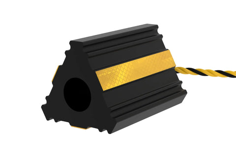 Close-up of Heavy Duty Rubber Wheel Chocks With Rope Two Pair Or Four Pack Reflective Strips Anti Roll Immobilizer for RVs