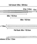 Heavy Duty Drawer Slides 18 To 60 Inch Adjustable Full Extension With 3 Fold Guide Rail And Ball Bearing 76mm Wide Industrial Grade
