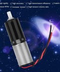 6mm Tiny But Mighty Micro Planetary Gear Motor 3V DC with wires in a space-themed background, emphasizing high torque and efficiency.