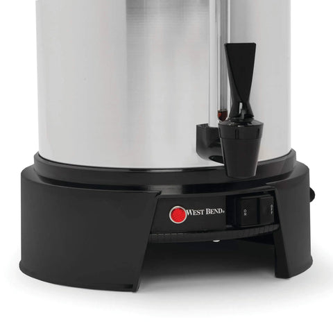 Close-up of Heavy Duty Commercial Coffee Urn With 55 Cup Capacity And Automatic Temperature Control featuring spout and base.