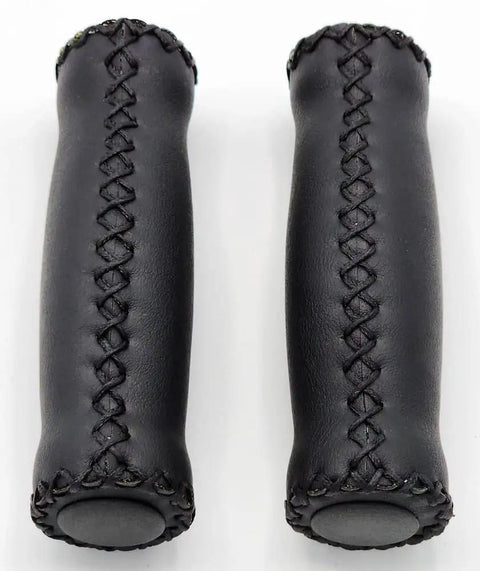 Grippy Vinyl Leather Bike Grips Black 127mm For 7/8 Inch Handlebars On Beach Cruiser Bikes Two Grips Per Set Ideal For Single Speed