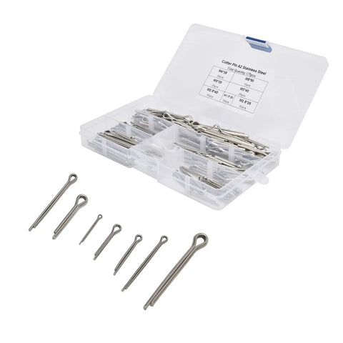 175Pcs Cotter Pin and Metal Clip Fastener Kit with 6 common sizes, 304 stainless steel for car and machinery workshop use