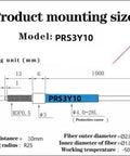 Diffuse Reflection Fiber Optic Sensor Probe For Automation, 2mm Fiber, M3 Amplifier Unit, TPV Housing, product mounting size diagram