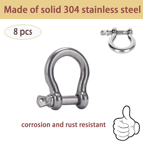 8 Piece Stainless Steel Screw Pin Anchor Shackle Set 3 16th Inch D Ring Clevis Shackle M5 Bow Shackle Heavy Duty For Chains Wire Rope Paracord Outdoor Camping Marine Grade 304 Up To 160 Kg image, showing corrosion and rust-resistant solid 304 stainless steel shackle with thumb approval