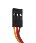 SG90 micro servo motor plug with three wires (orange, red, brown) front view