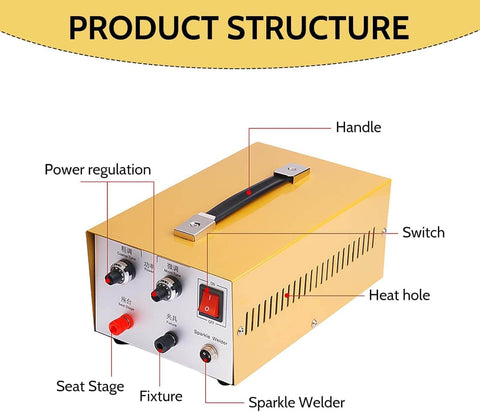 30A Jewelry Spot Welder For Gold Silver Platinum And Steel Necklaces showing structure, controls, and handle
