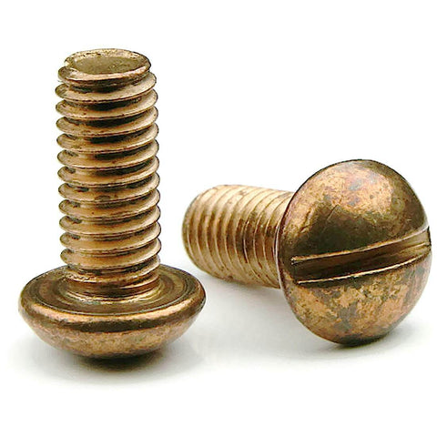 Slotted Round Head Machine Screws Silicon Bronze Ten Twenty Four By Seven Eighths Inch Marine Grade Fasteners Close-up