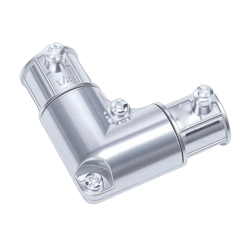 1/2 Inch 90 Degree Inside Corner Conduit Fitting Zinc Alloy Electrical Pull Elbow For EMT Wire Routing side view with screws