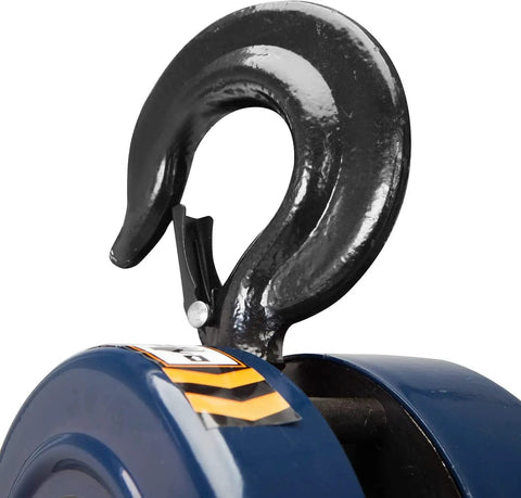 Close-up of a hook on the ATR9020UR 2 Ton Manual Hand Lift Chain Block Hoist With 2 Heavy Duty Hooks And 360 Degree Latch