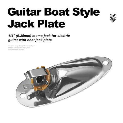 Slick Chrome Boat Style Guitar Output Jack Plate for Mono Electric Tone with Tight Grip Mounting Screws, 6.35mm jack.